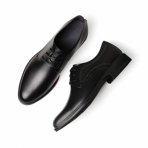 Men's Classic Black Leather Dress Shoes – Lace-Up Formal Oxfords Black