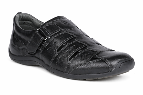 Men's Black Leather Fisherman-Style Sandals